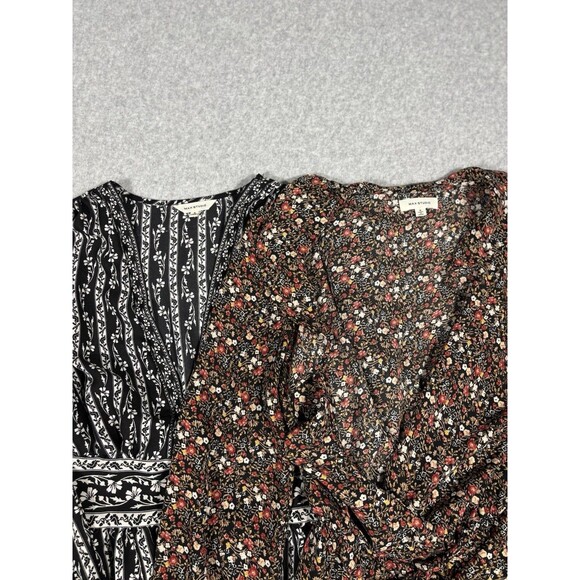 Max Studio Women's Peplum Long Sleeve Blouse Floral B/W 2-Pack Combo Size S - Picture 1 of 10